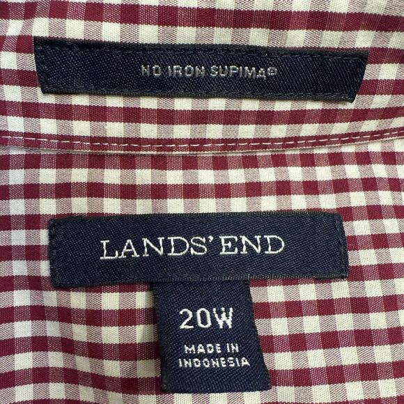 Lands End Top 20W Womens Button Up Shirt Red Check Non Iron Supima Office Career - Picture 7 of 8